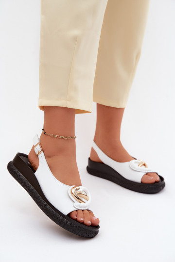 Sandales à plateforme en cuir avec ornements en blanc 2