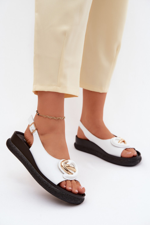 Peau Sandales à plateforme avec des ornements S.Barski KV61-6047 couleur blanche