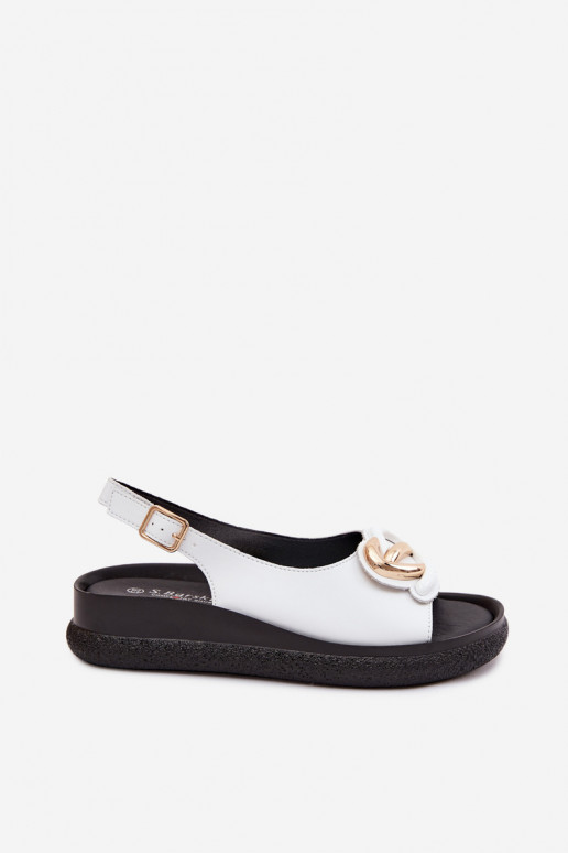 Peau Sandales à plateforme avec des ornements S.Barski KV61-6047 couleur blanche