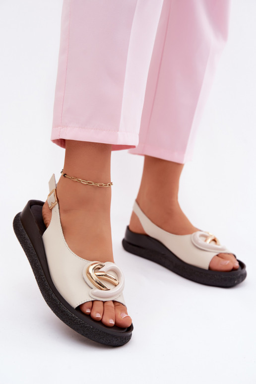 Peau Sandales à plateforme avec des ornements S.Barski KV61-6047 beige