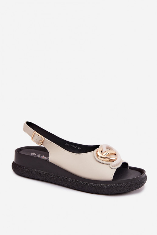 Sandales à plateforme en cuir avec ornements couleur sable