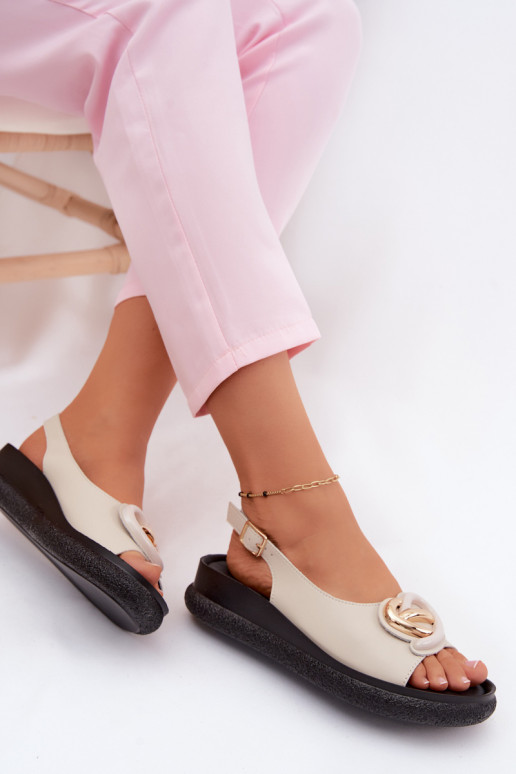 Peau Sandales à plateforme avec des ornements S.Barski KV61-6047 beige