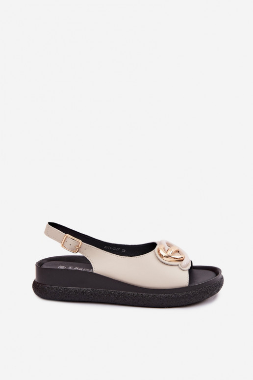 Sandales à plateforme en cuir avec ornements couleur sable