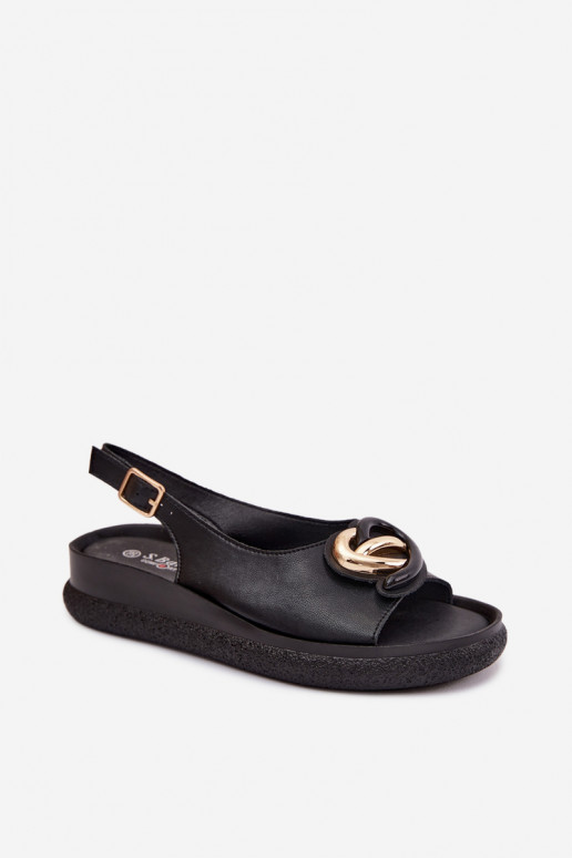 Sandales à plateforme en cuir avec ornements en noir
