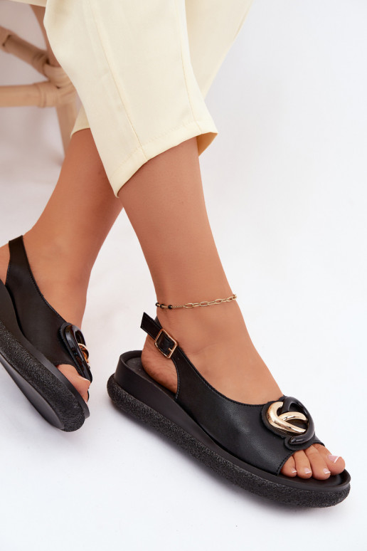 Peau Sandales à plateforme avec des ornements S.Barski KV61-6047 couleur noire