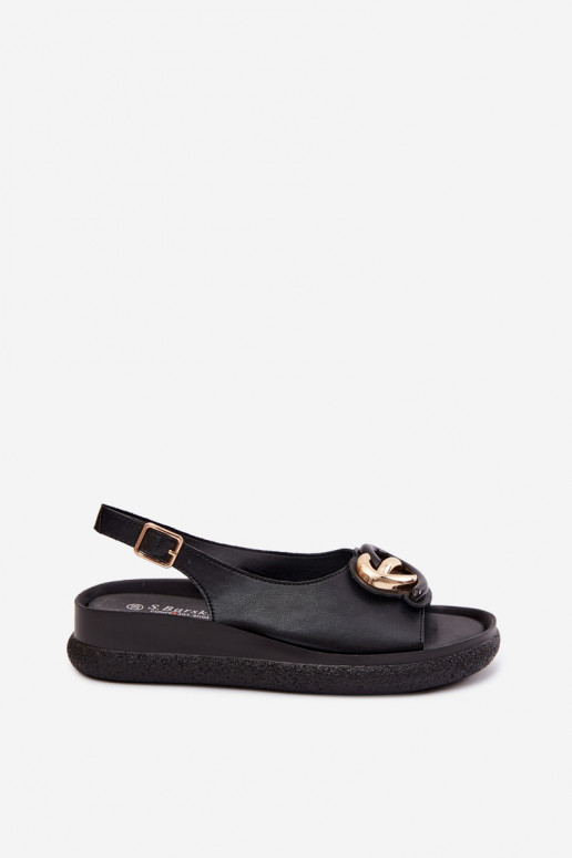 Sandales à plateforme en cuir avec ornements en noir