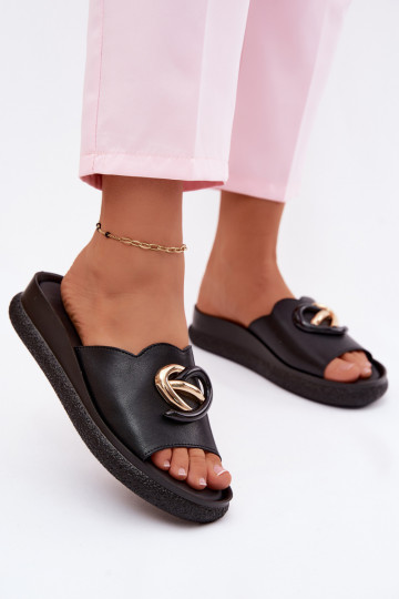 Pantoufles en cuir Avec des décorations Detalem S.Barski KV61-6046 couleur noire 2