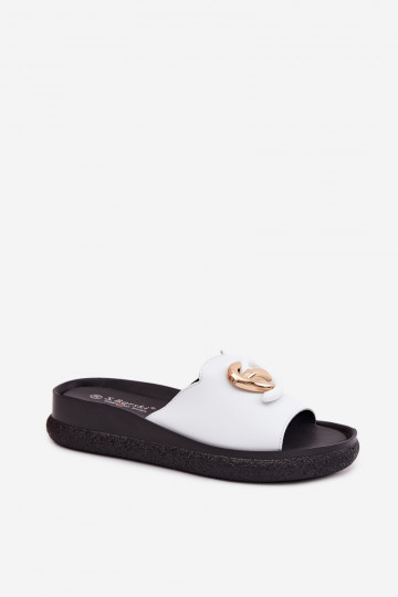 Pantoufles en cuir Avec des décorations Detalem S.Barski KV61-6046 couleur blanche 2