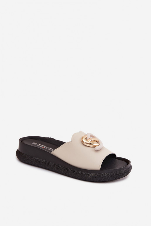 Sandales en cuir avec détails décoratifs S.Barski KV61-6046 couleur sable
