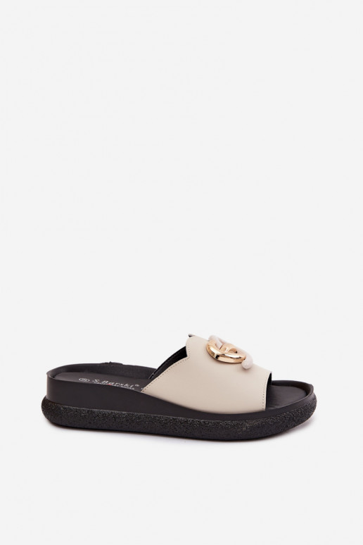 Sandales en cuir avec détails décoratifs S.Barski KV61-6046 couleur sable