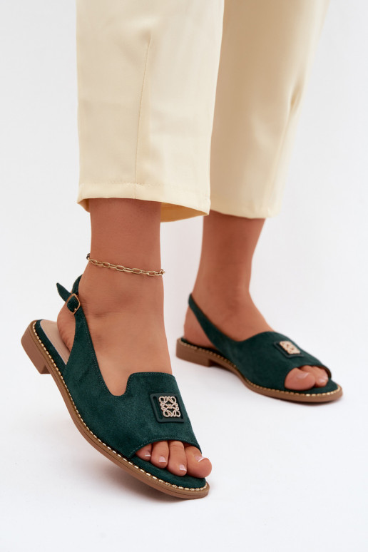 Sandales pour femmes avec des talons larges Avec des décorations Detalem S.Barski KV61-6015 couleur verte