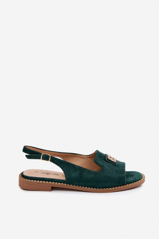 Sandales pour femmes avec des talons larges Avec des décorations Detalem S.Barski KV61-6015 couleur verte