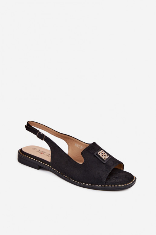 Sandales pour femmes avec des talons larges Avec des décorations Detalem S.Barski KV61-6015 couleur noire