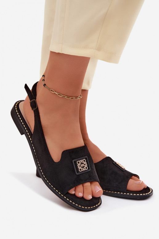 Sandales pour femmes avec des talons larges Avec des décorations Detalem S.Barski KV61-6015 couleur noire