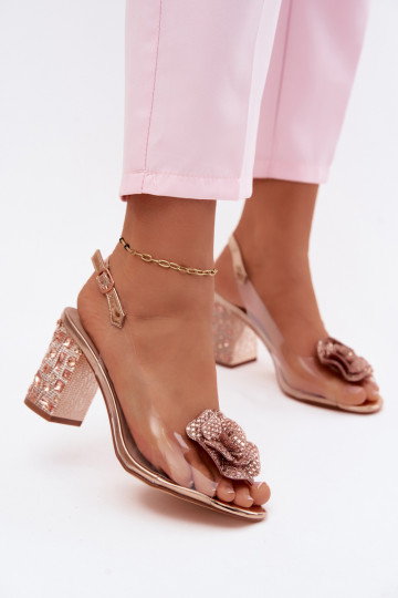 Sandales transparentes avec talons et pierres scintillantes D&A MR61-9013 couleur or rose 2