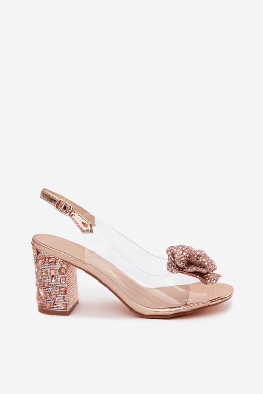 Sandales transparentes avec talons et pierres scintillantes D&A MR61-9013 couleur or rose