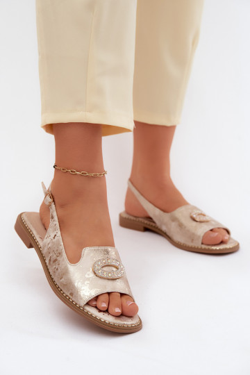 Sandales plates pour femmes avec ornements S.Barski KV61-6040 couleur or 2