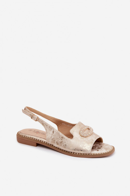 Sandales plates pour femmes avec ornements S.Barski KV61-6040 couleur or