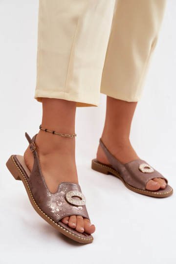 Sandales plates pour femmes avec ornements S.Barski KV61-6040 couleur marron 2
