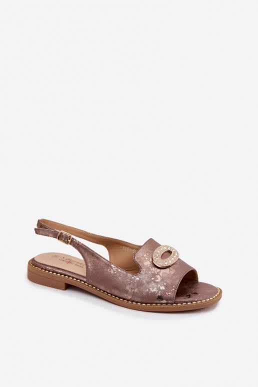 Sandales plates pour femmes avec ornements S.Barski KV61-6040 couleur marron
