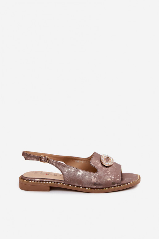 Sandales plates pour femmes avec des ornements S.Barski KV61-6040 marron