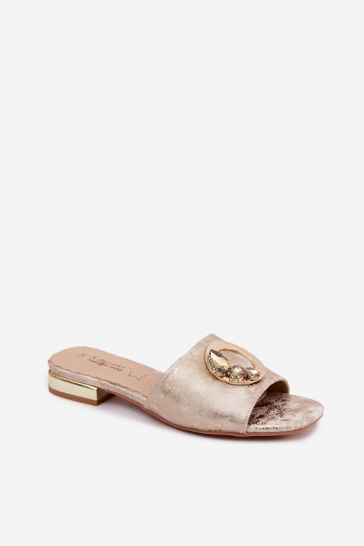Chaussons pour femmes avec talons larges et ornements KV61-6025 couleur or