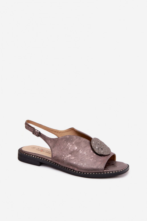 Sandales pour femmes avec des talons larges avec des ornements S.Barski KV61-6035 couleur grise