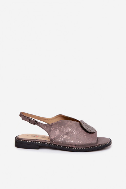 Sandales pour femmes avec talons larges et ornements S.Barski KV61-6035 couleur grise