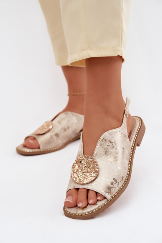 Sandales pour femmes avec talons larges et ornements S.Barski KV61-6035 couleur or
