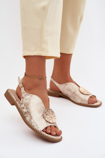 Sandales pour femmes avec talons larges et ornements S.Barski KV61-6035 couleur or 2