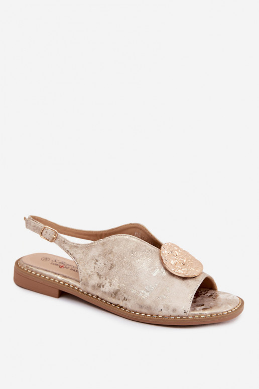 Sandales pour femmes avec des talons larges avec des ornements S.Barski KV61-6035 couleur dorée