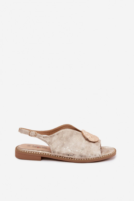 Sandales pour femmes avec talons larges et ornements S.Barski KV61-6035 couleur or