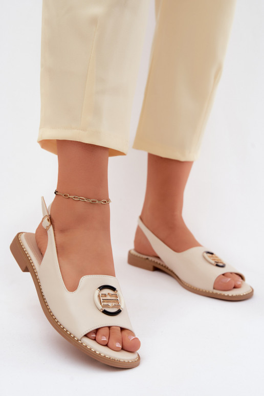 Sandales pour femmes avec talons larges et ornements S.Barski KV61-6037 couleur crème