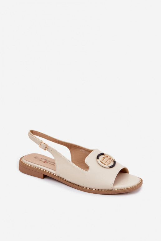 Sandales pour femmes avec talons larges et ornements S.Barski KV61-6037 couleur crème