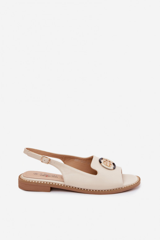 Sandales pour femmes avec talons larges et ornements S.Barski KV61-6037 couleur crème
