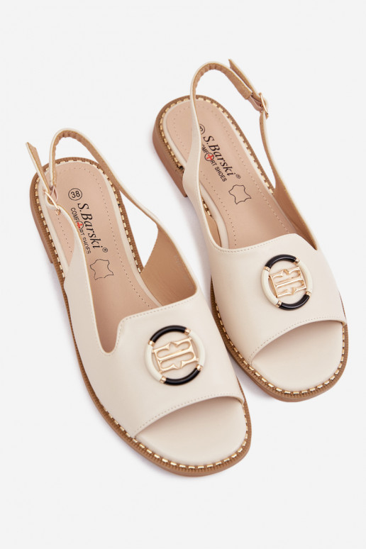 Sandales pour femmes avec talons larges et ornements S.Barski KV61-6037 couleur crème