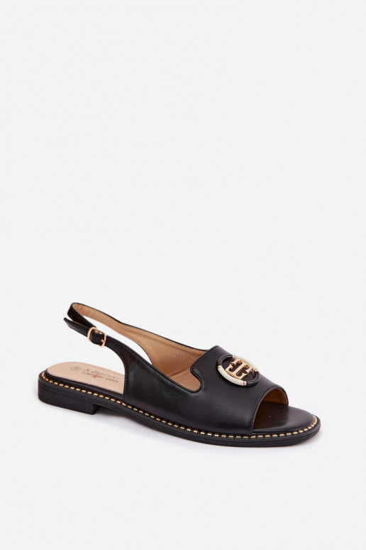 Sandales pour femmes avec talons larges et ornements S.Barski KV61-6037 couleur noire