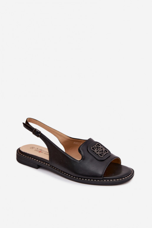 Sandales pour femmes avec talons larges et ornements S.Barski KV61-6016 noires