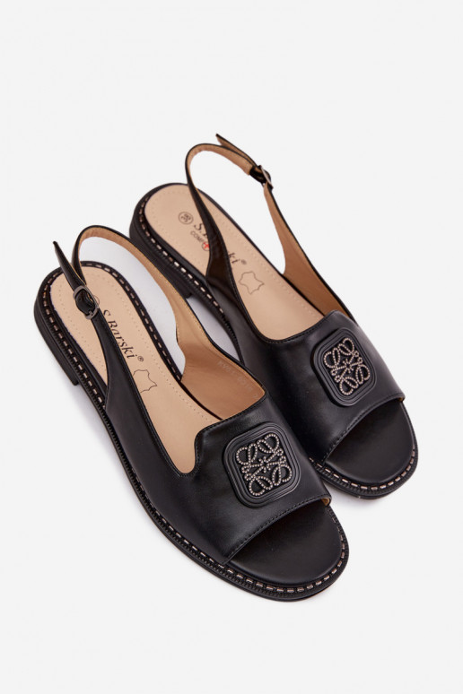 Sandales pour femmes avec talons larges et ornements S.Barski KV61-6016 noires