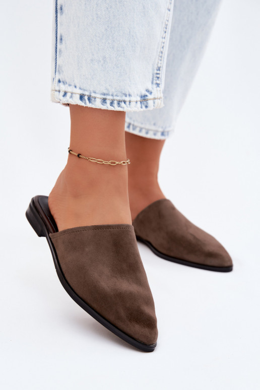 Peau Pantoufles de Suèdes Mule Appartement pour femmes D&A JC61-1004 couleur kaki