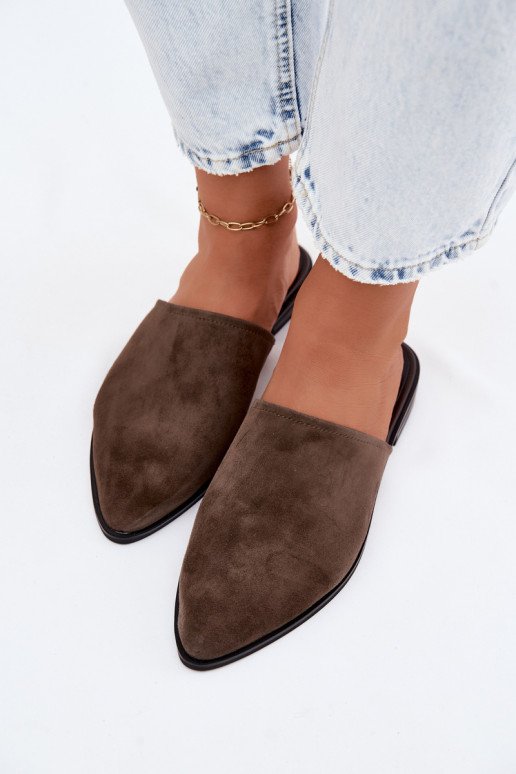 Peau Pantoufles de Suèdes Mule Appartement pour femmes D&A JC61-1004 couleur kaki