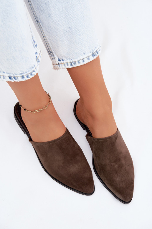 Peau Pantoufles de Suèdes Mule Appartement pour femmes D&A JC61-1004 couleur kaki