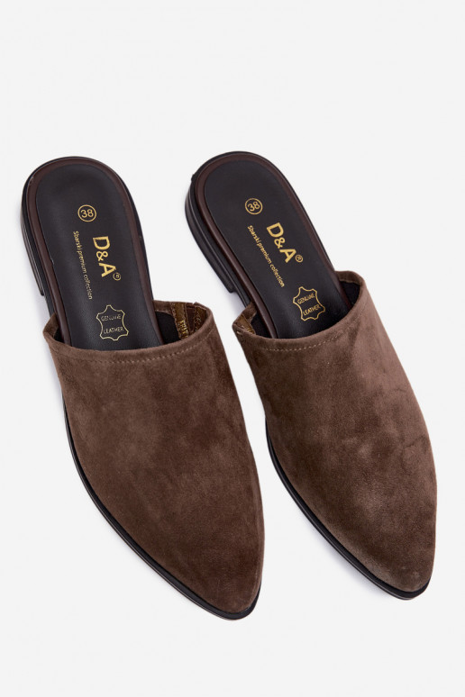 Peau Pantoufles de Suèdes Mule Appartement pour femmes D&A JC61-1004 couleur kaki