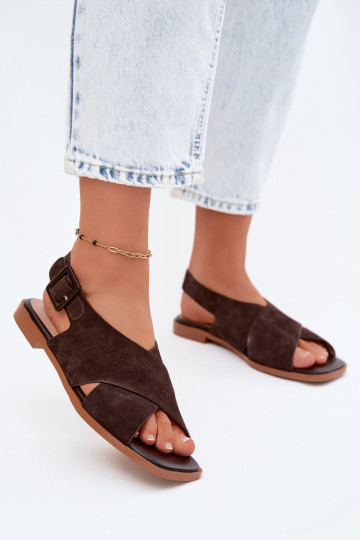 Peau Sandales femme en daim avec des talons larges D&A JC61-1001 CzekoladoÀe 2