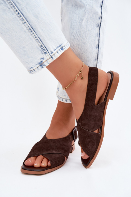 Sandales en daim avec talons larges D&A JC61-1001 chocolat