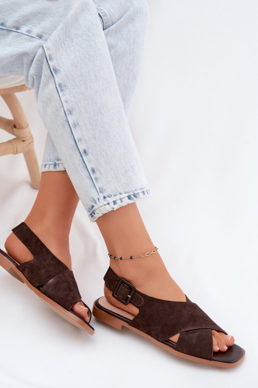 Peau Sandales femme en daim avec des talons larges D&A JC61-1001 CzekoladoÀe