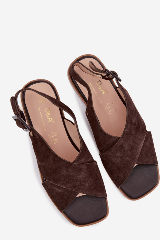 Peau Sandales femme en daim avec des talons larges D&A JC61-1001 CzekoladoÀe