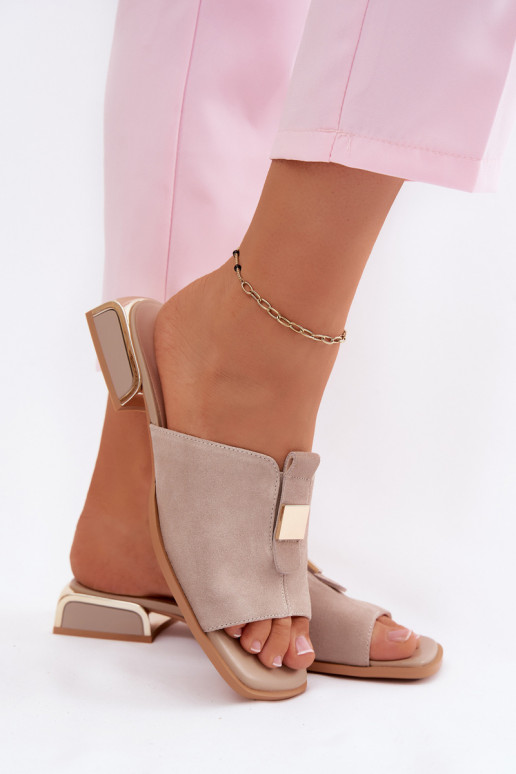 Style élégant Pantoufles pour femmes daim natureloÀa D&A JC61-1002 beige