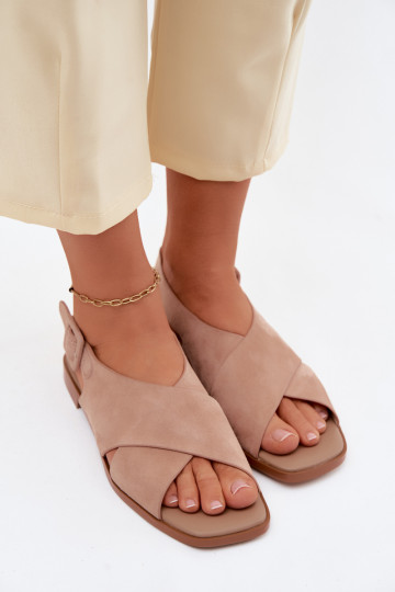 Sandales en daim avec talons larges D&A JC61-1001 couleur sable