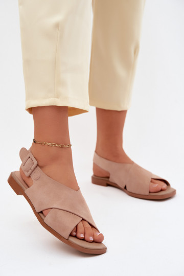 Sandales en daim avec talons larges D&A JC61-1001 couleur sable 2
